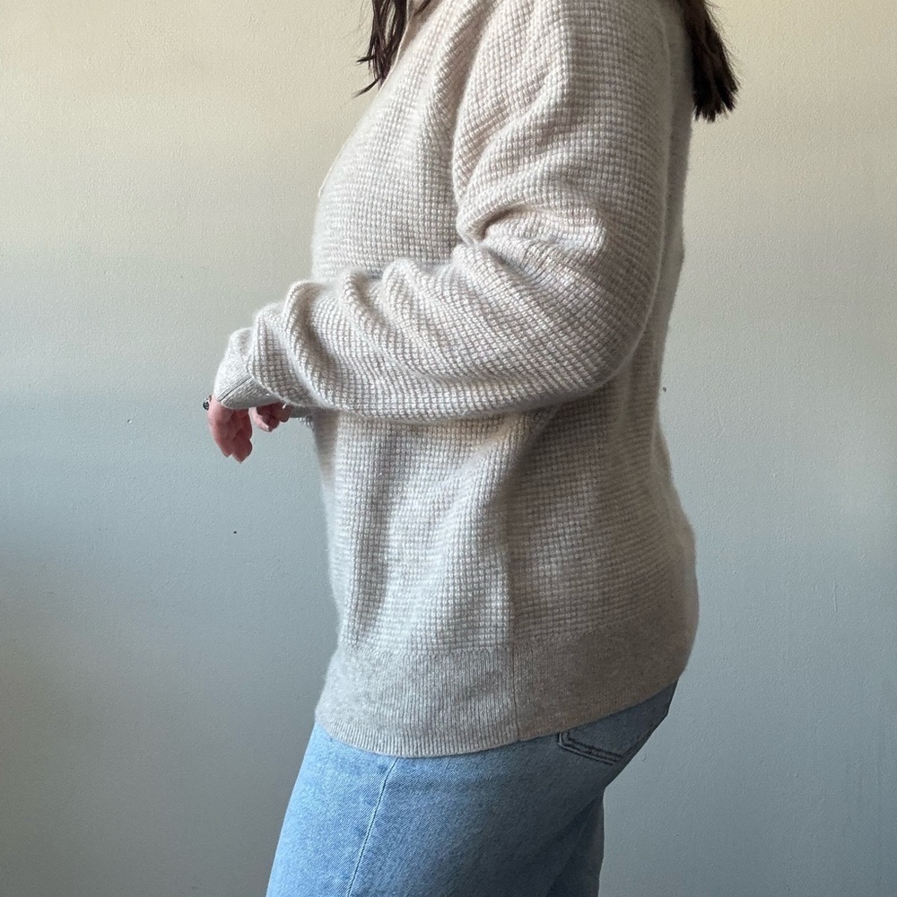 J. Crew Beige Cashmere Waffle Knit Hoodie - Picture 5 of 10